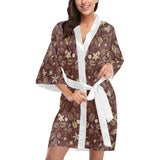 Coffee bean flower pattern Women's Short Kimono Robe