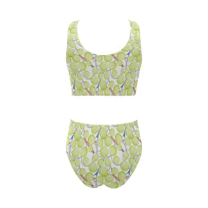 Tennis Pattern Print Design 01 Chest Bowknot High Waisted Bikini Swimsuit