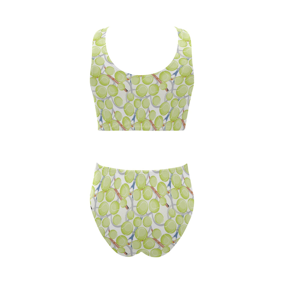 Tennis Pattern Print Design 01 Chest Bowknot High Waisted Bikini Swimsuit