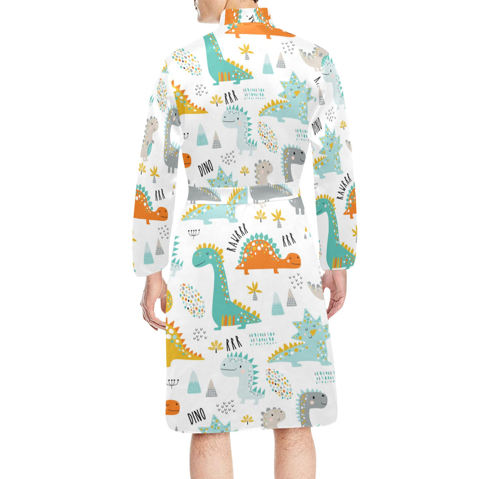 Cute funny kids dinosaurs pattern Men's Long Sleeve Belted Night Robe