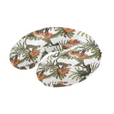 Monkey red hibiscus flower palm leaves floral patt U-Shaped Travel Neck Pillow