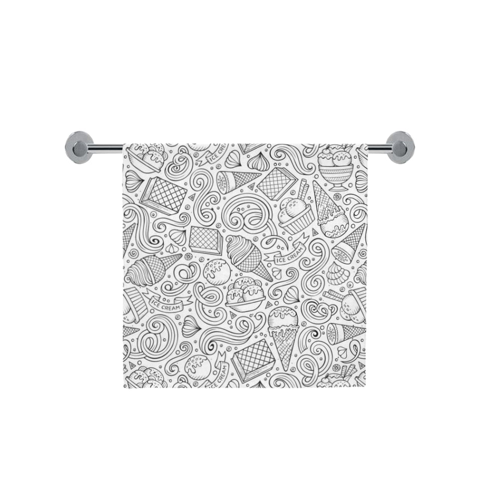 Cartoon hand drawn ice cream black white Bath Towel