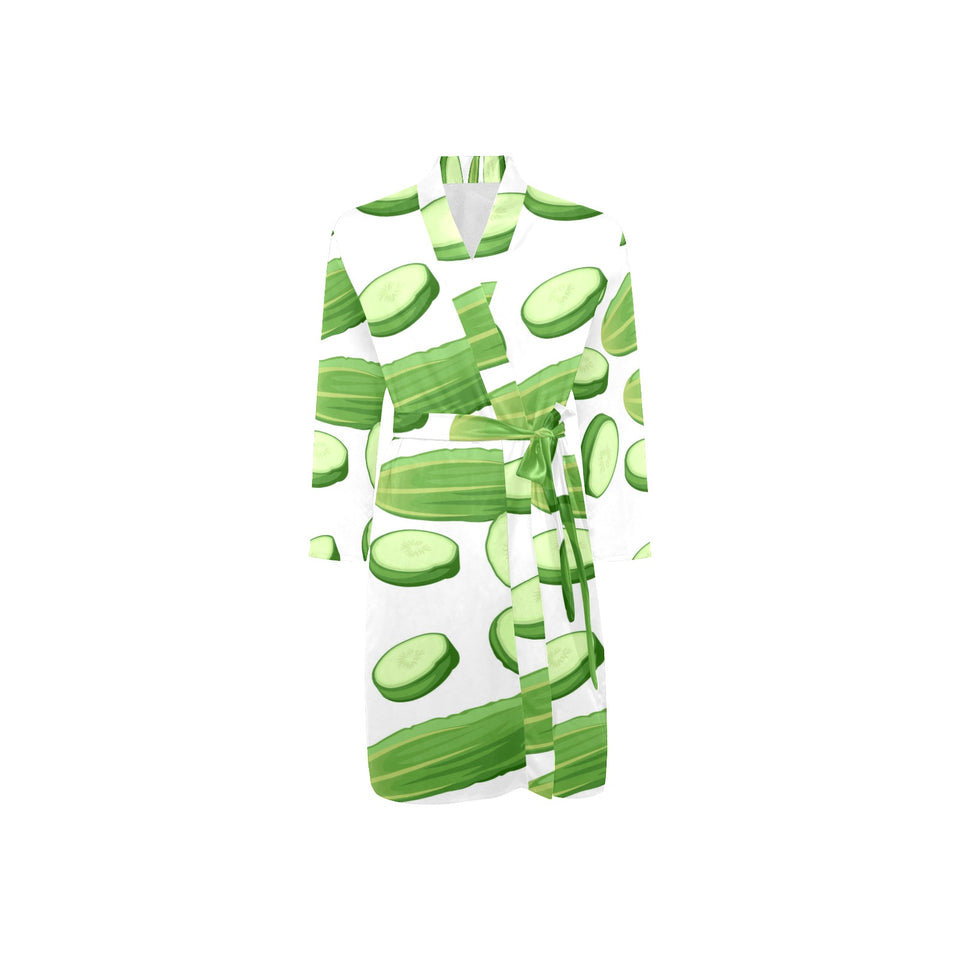 cucumber whole slices pattern Men's Long Sleeve Belted Night Robe