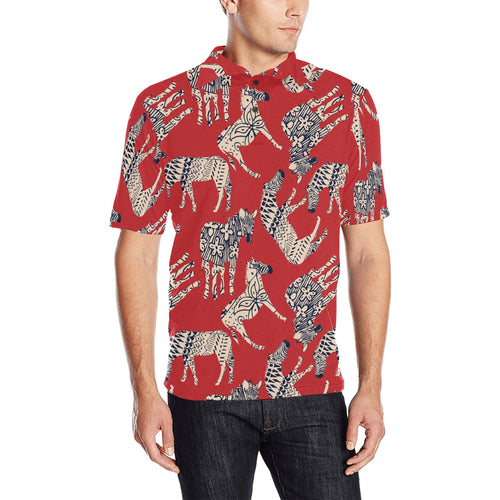 Zebra abstract red background Men's All Over Print Polo Shirt