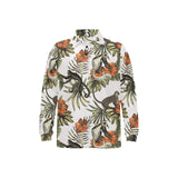 Monkey red hibiscus flower palm leaves floral patt Men's Long Sleeve Polo Shirt