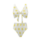 hand drawn sun pattern Chest Bowknot High Waisted Bikini Swimsuit