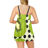 kiwi black dot background Chest Sexy Pleated Two Piece Swim Dress