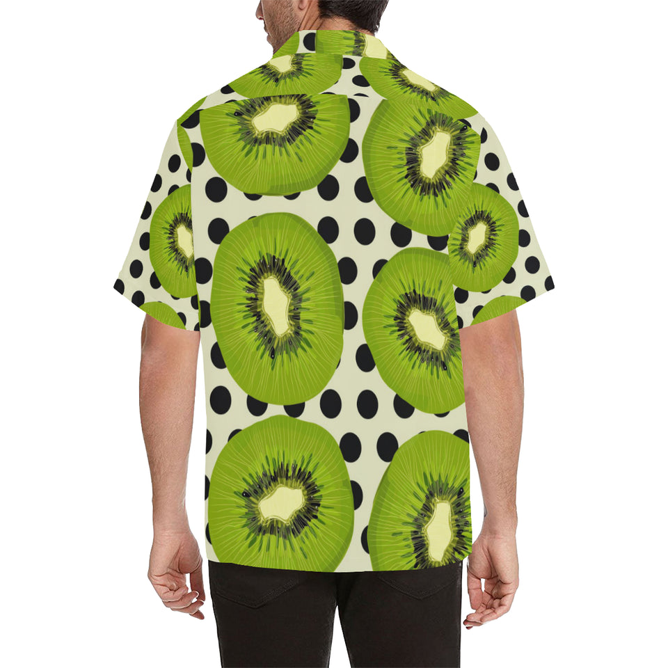 kiwi black dot background Men's All Over Print Hawaiian Shirt