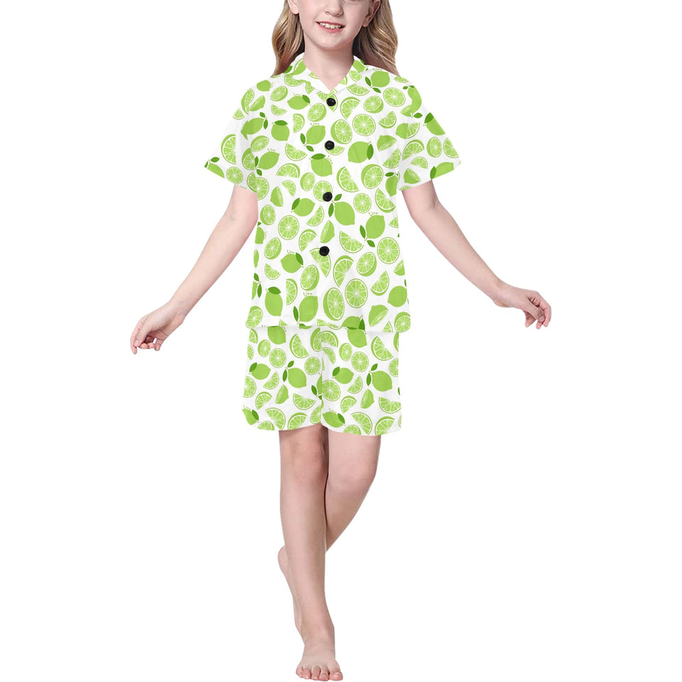 Lime design pattern Kids' Boys' Girls' V-Neck Short Pajama Set