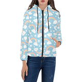 Cute rainbow clound star pattern blue background Women's Padded Hooded Jacket