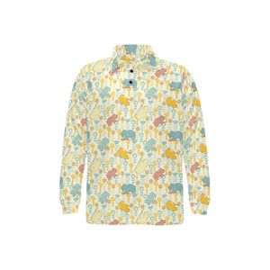 Hippopotamus Pattern Print Design 04 Men's Long Sleeve Polo Shirt