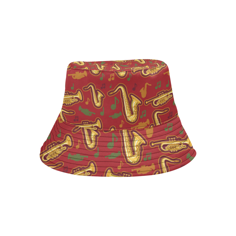 Saxophone cornet pattern red background Unisex Bucket Hat
