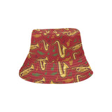 Saxophone cornet pattern red background Unisex Bucket Hat