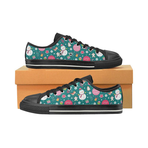 Snowman bird decorative elements christmas pattern Kids' Boys' Girls' Low Top Canvas Shoes Black