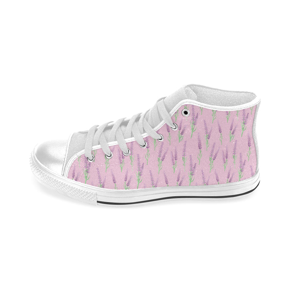 Lavender pattern pink background Men's High Top Canvas Shoes White