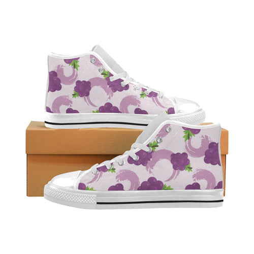 Cute Grape pattern Men's High Top Canvas Shoes White