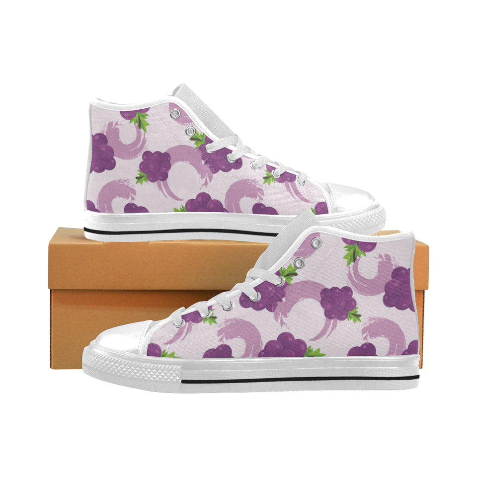 Cute Grape pattern Men's High Top Canvas Shoes White