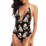 Christmas Pugs Santa_s red cap pattern Women's One-Piece Swimsuit