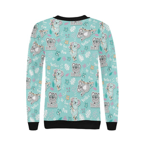 Cute koalas blue background pattern Women's Crew Neck Sweatshirt