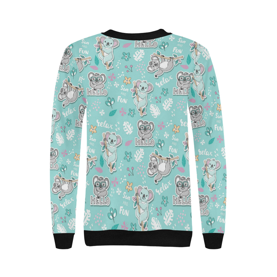 Cute koalas blue background pattern Women's Crew Neck Sweatshirt