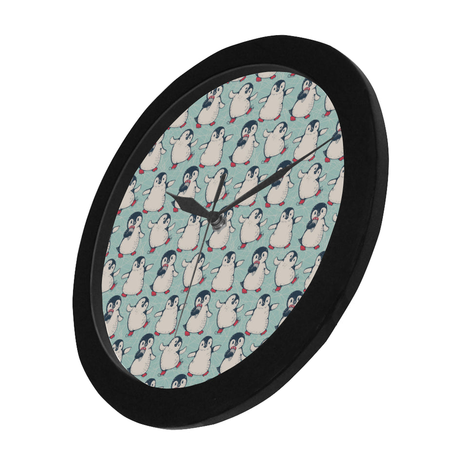 Cute Penguin pattern Elegant Black Wall Clock