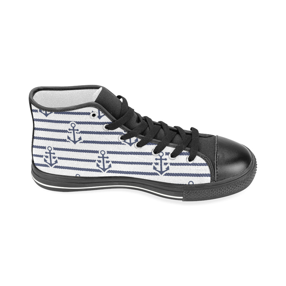 Anchor rope nautical  pattern Men's High Top Canvas Shoes Black