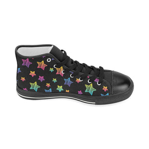 Colorful star pattern Women's High Top Canvas Shoes Black