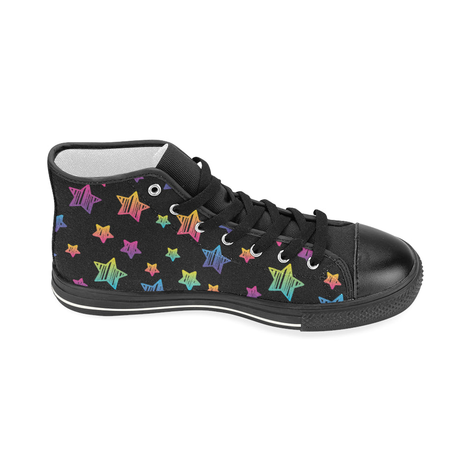Colorful star pattern Women's High Top Canvas Shoes Black