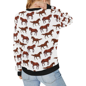 Horses running pattern background Women's Crew Neck Sweatshirt