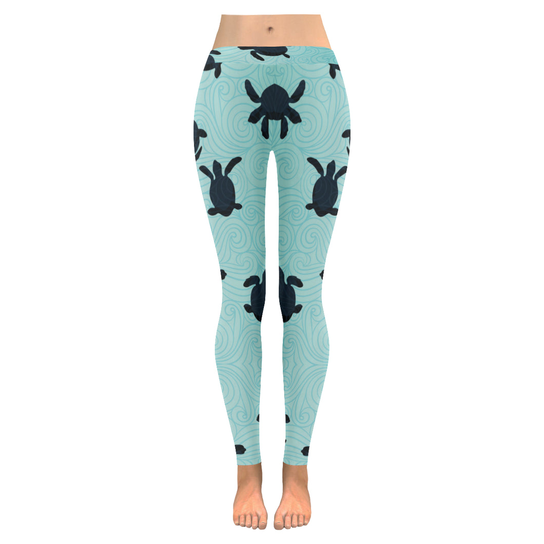 Sea turtle with blue ocean backgroud Women's Legging Fulfilled In US