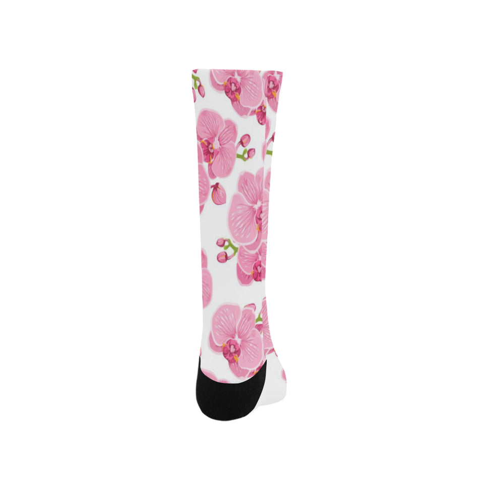 pink purple orchid pattern background Crew Socks
