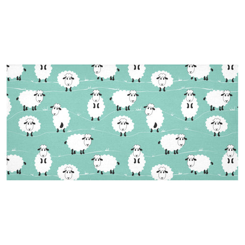 Cute sheep green background Tablecloth