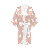 Swan flower light pink background Women's Short Kimono Robe
