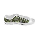 Cute sloths tropical palm leaves black background Men's Low Top Shoes White