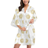 Gold Ornamental lotue waterlily symbol pattern Women's Short Kimono Robe