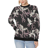 Japanese crane pink sakura pattern Women's Crew Neck Sweatshirt