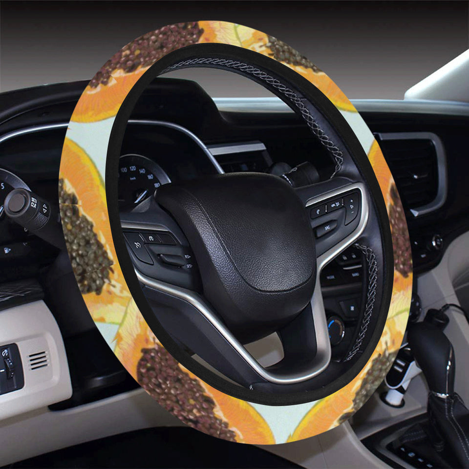 Watercolor papaya pattern Car Steering Wheel Cover