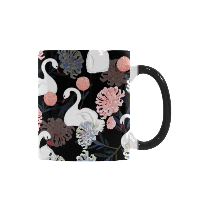 white swan blooming flower pattern Morphing Mug Heat Changing Mug