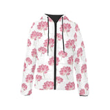Pink lotus waterlily pattern Women's Padded Hooded Jacket