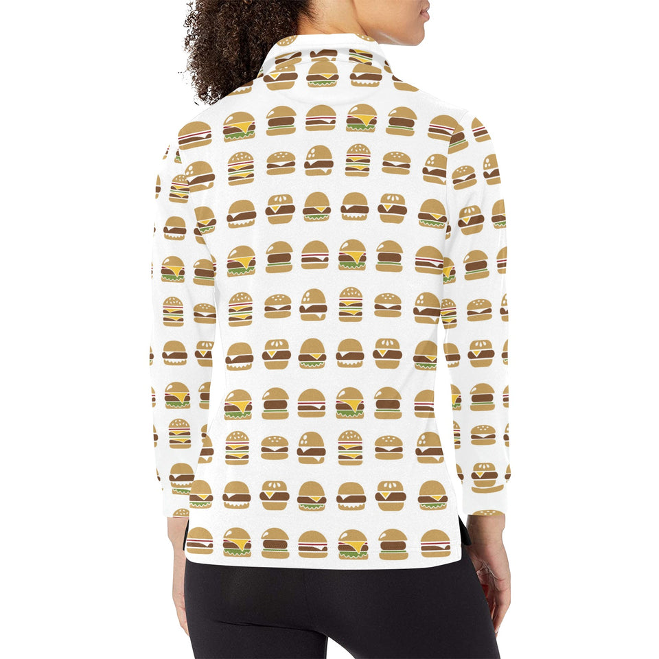 Hamburger Pattern Print Design 02 Women's Long Sleeve Polo Shirt