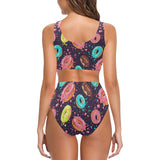 Colorful donut glaze pattern Chest Bowknot High Waisted Bikini Swimsuit