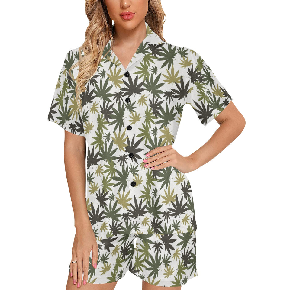 Canabis Marijuana Weed Pattern Print Design 05 Women's V-Neck Short Pajama Set
