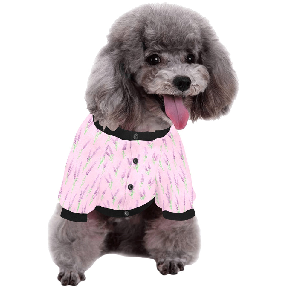 Lavender pattern pink background All Over Print Pet Dog Round Neck Fuzzy Shirt