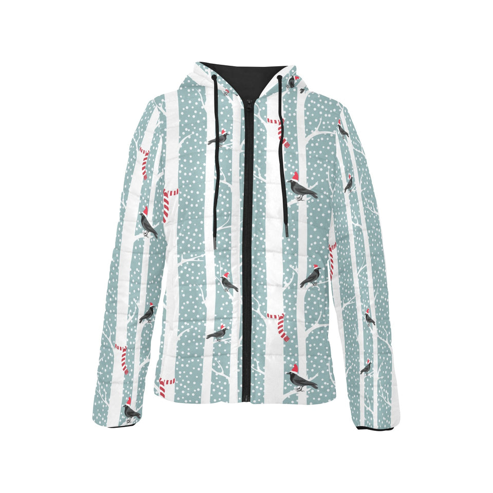 Crows christmas hat scarf Women's Padded Hooded Jacket