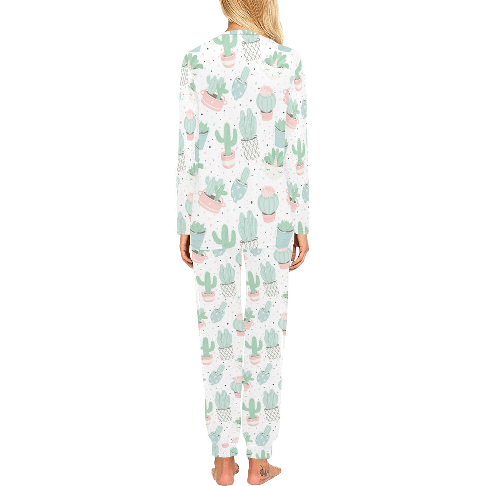 Pastel color cactus pattern Women's All Over Print Pajama Set
