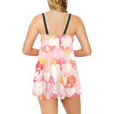 Hand drawn heart design pattern Chest Sexy Pleated Two Piece Swim Dress