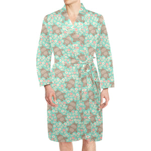 Hippopotamus Pattern Print Design 02 Men's Long Sleeve Belted Night Robe