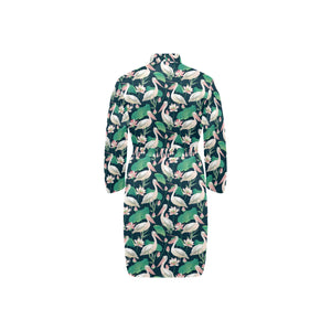 Pelican Pattern Print Design 03 Men's Long Sleeve Belted Night Robe