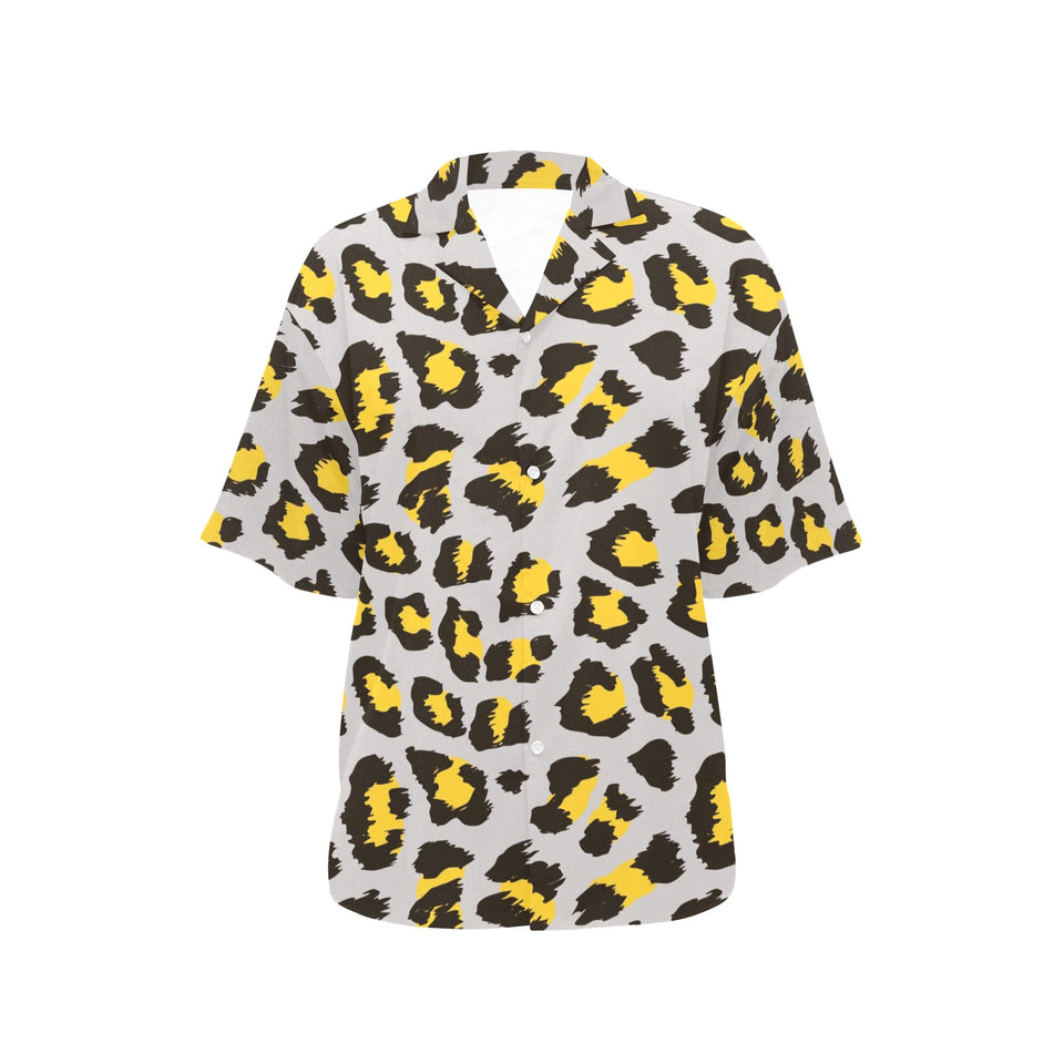Gray Leopard print pattern Women's All Over Print Hawaiian Shirt