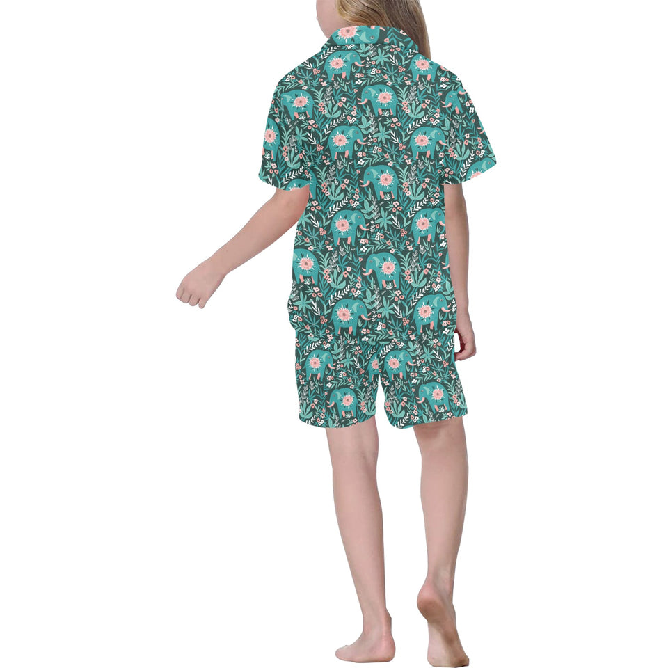 Elephants jungle pattern Kids' Boys' Girls' V-Neck Short Pajama Set